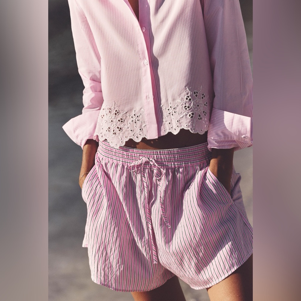 Zara Striped Pink Poplin Shorts